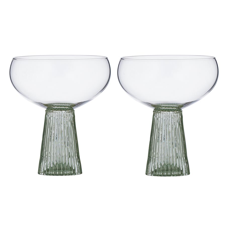 Assemble Giselle Ribbed Coupe Glasses - Seafoam (2pc) | Koop.co.nz
