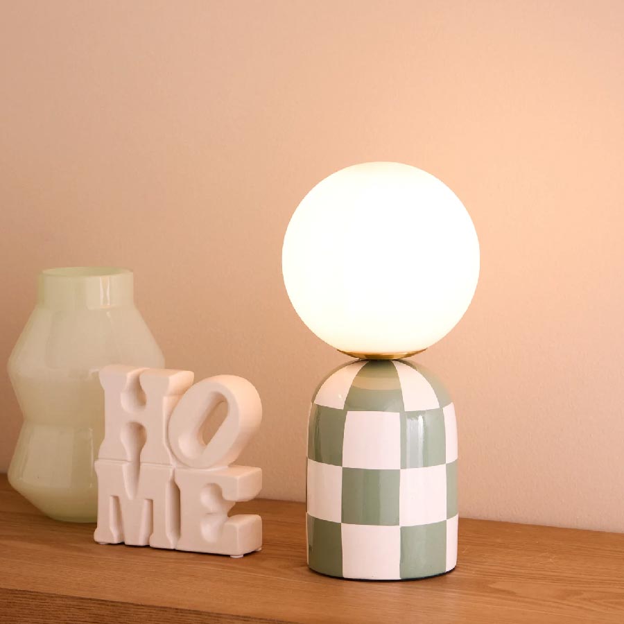 Emporium Archie Green Checker Table Lamp (32cm) | Koop.co.nz
