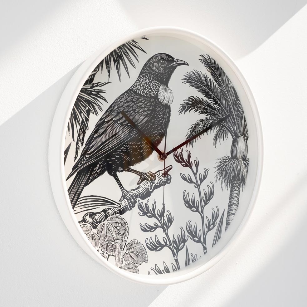 Under The Nikau Tui Clock (32cm)