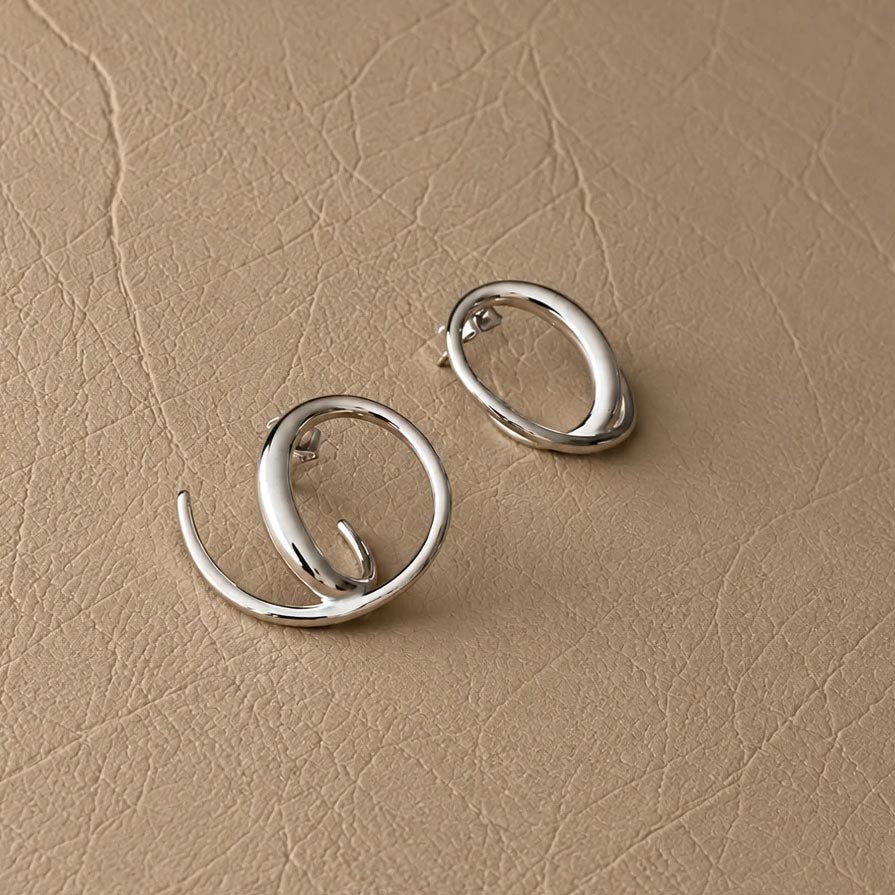 Lilio Jewellery Silver Spiral Hoop Stud Earrings | Koop.co.nz