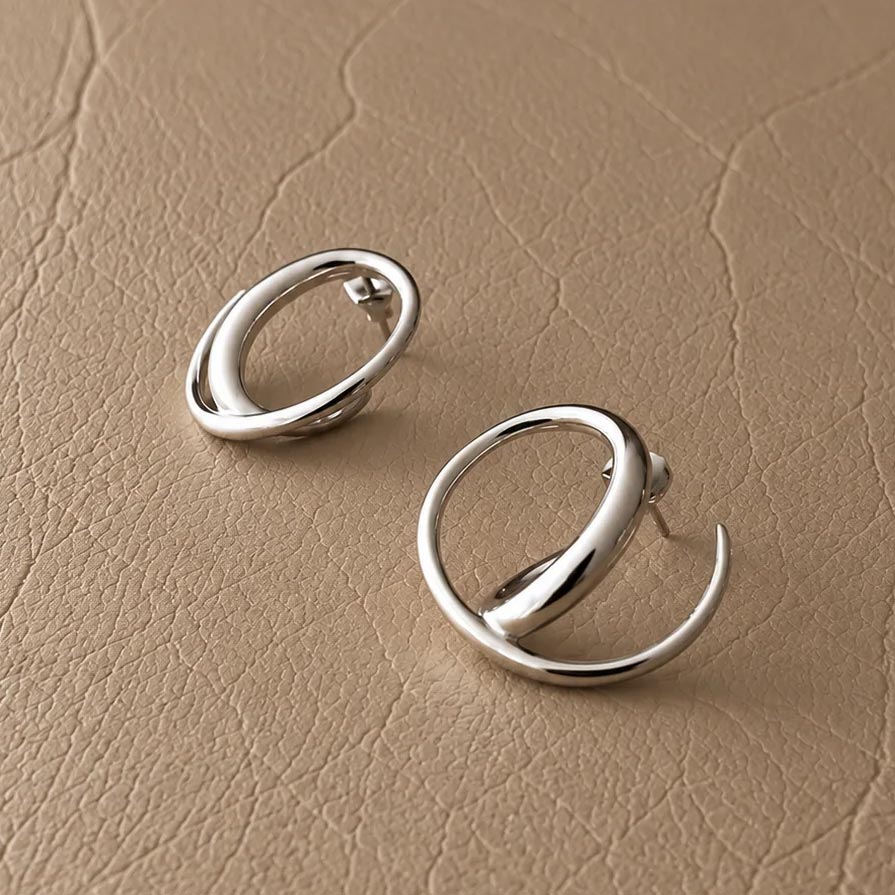 Lilio Jewellery Silver Spiral Hoop Stud Earrings | Koop.co.nz