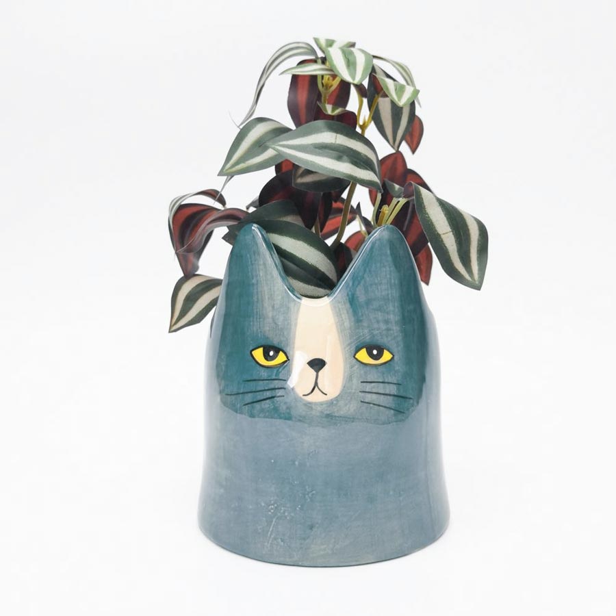 Urban Products Teal Blue Cat Planter (14cm) | Koop.co.nz