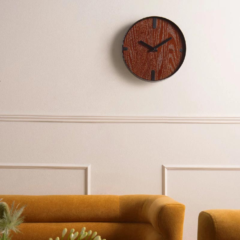 Dashed Wall Clock - Walnut/Black (30cm)