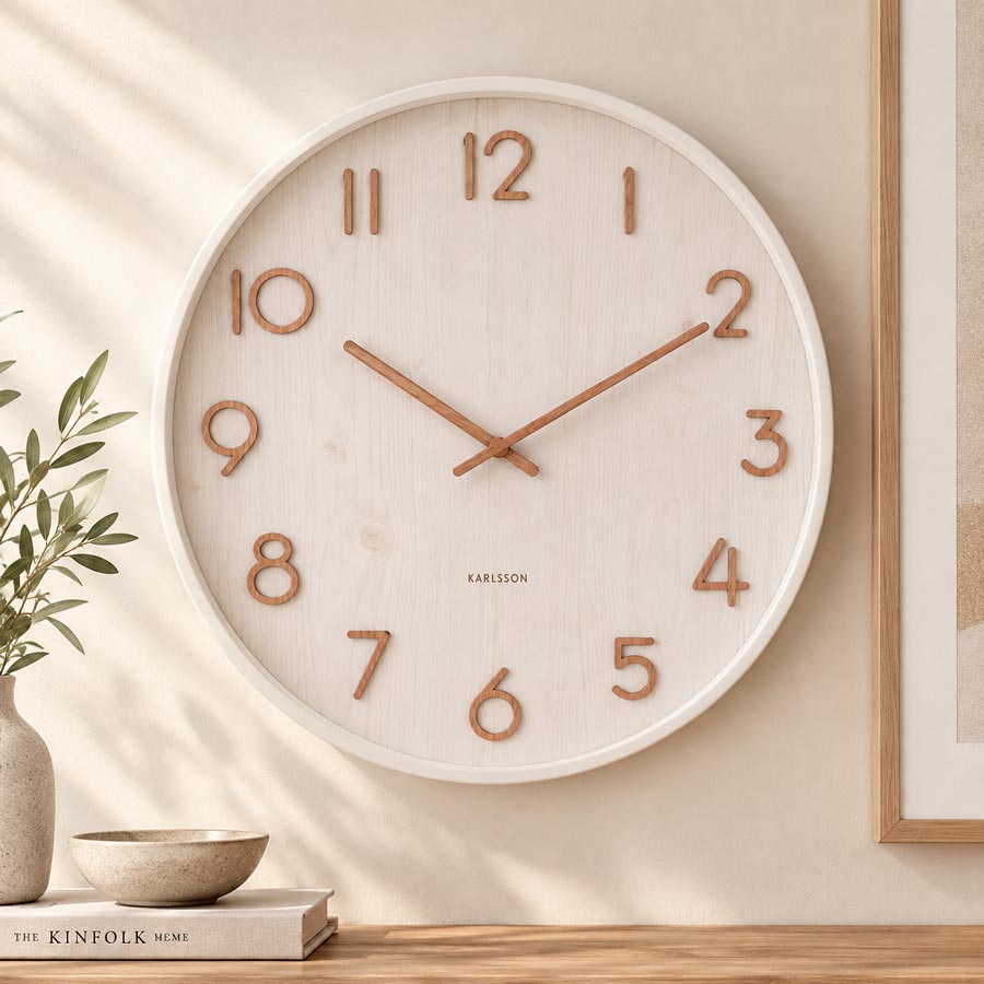 Karlsson Pure Wood Grain Wall Clock - Medium White (40cm) | Koop.co.nz