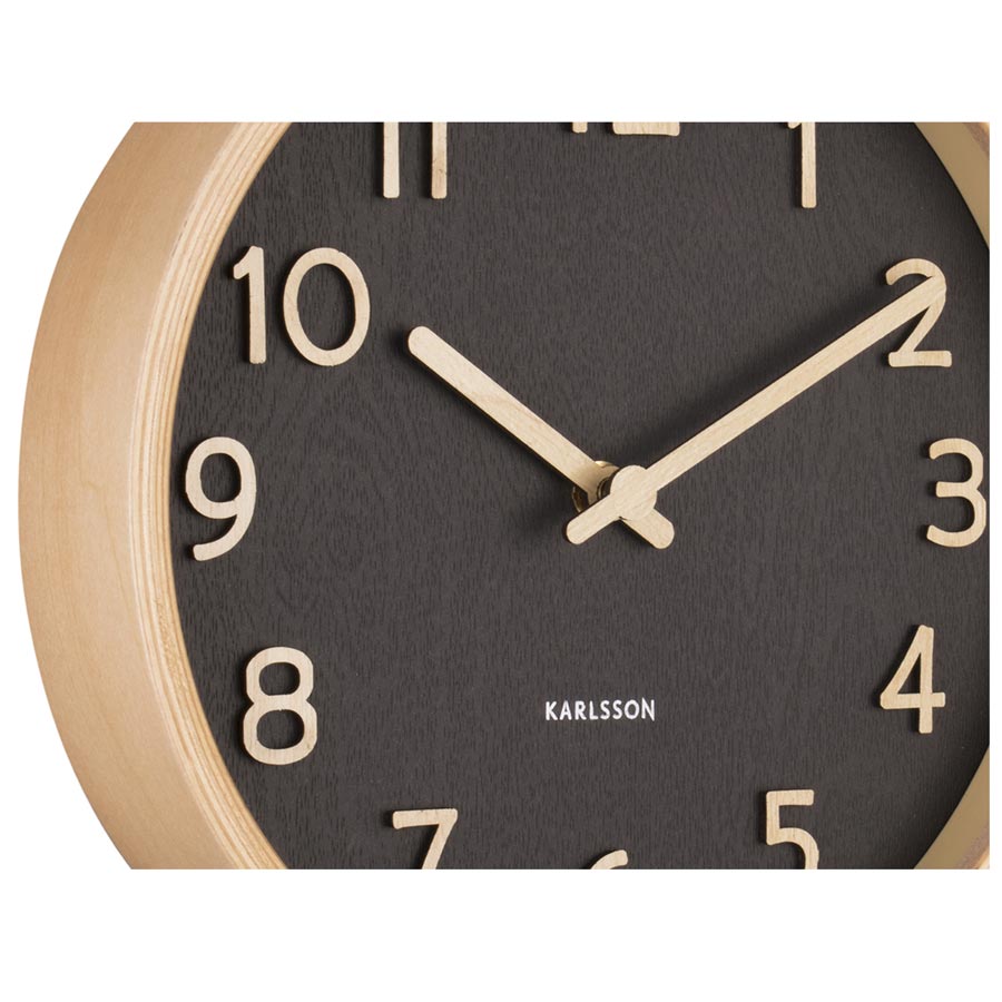 Karlsson Pure Wood Grain Wall Clock - Small Black (22cm) | Koop.co.nz