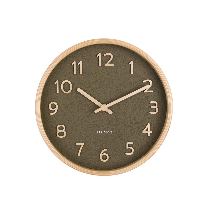 Karlsson Pure Wood Grain Wall Clock - Small Moss Green (22cm) | Koop.co.nz