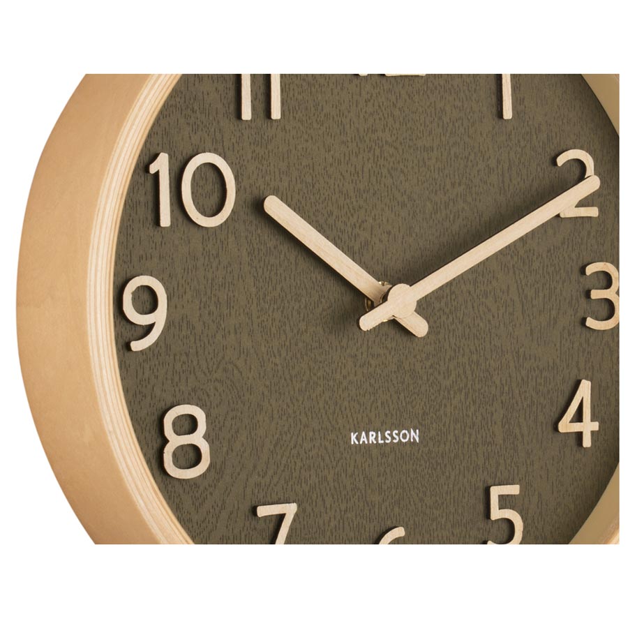 Karlsson Pure Wood Grain Wall Clock - Small Moss Green (22cm) | Koop.co.nz