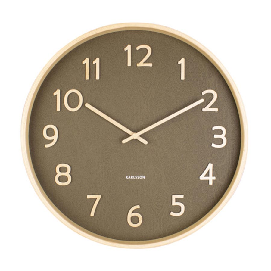 Karlsson Pure Wood Grain Wall Clock - Medium Moss Green (40cm) | Koop.co.nz