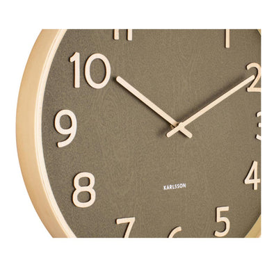Karlsson Pure Wood Grain Wall Clock - Medium Moss Green (40cm) | Koop.co.nz