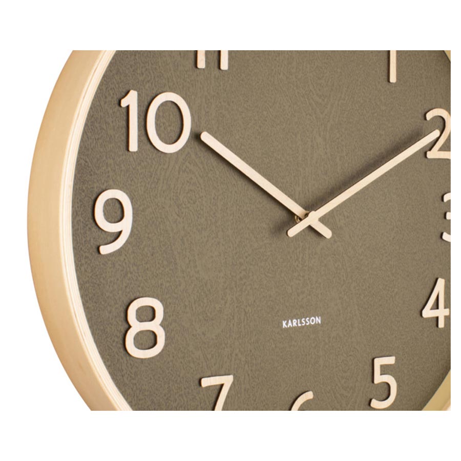 Karlsson Pure Wood Grain Wall Clock - Medium Moss Green (40cm) | Koop.co.nz