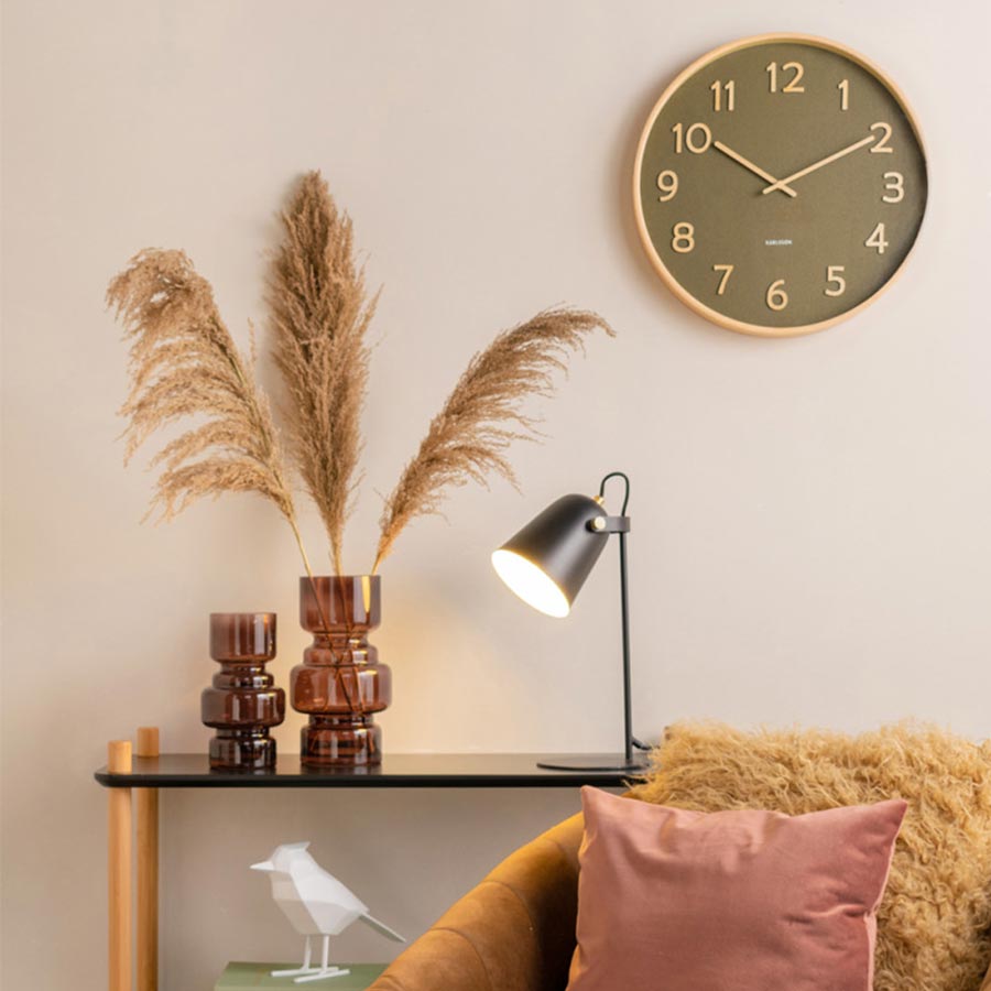 Karlsson Pure Wood Grain Wall Clock - Medium Moss Green (40cm) | Koop.co.nz