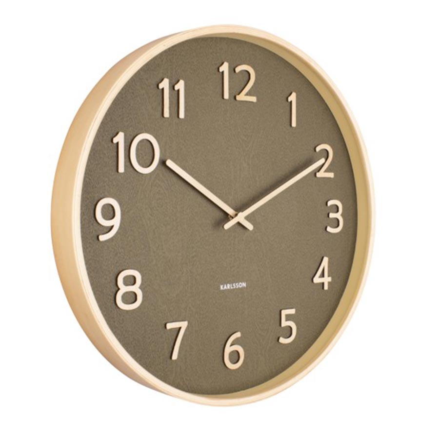 Karlsson Pure Wood Grain Wall Clock - Medium Moss Green (40cm) | Koop.co.nz