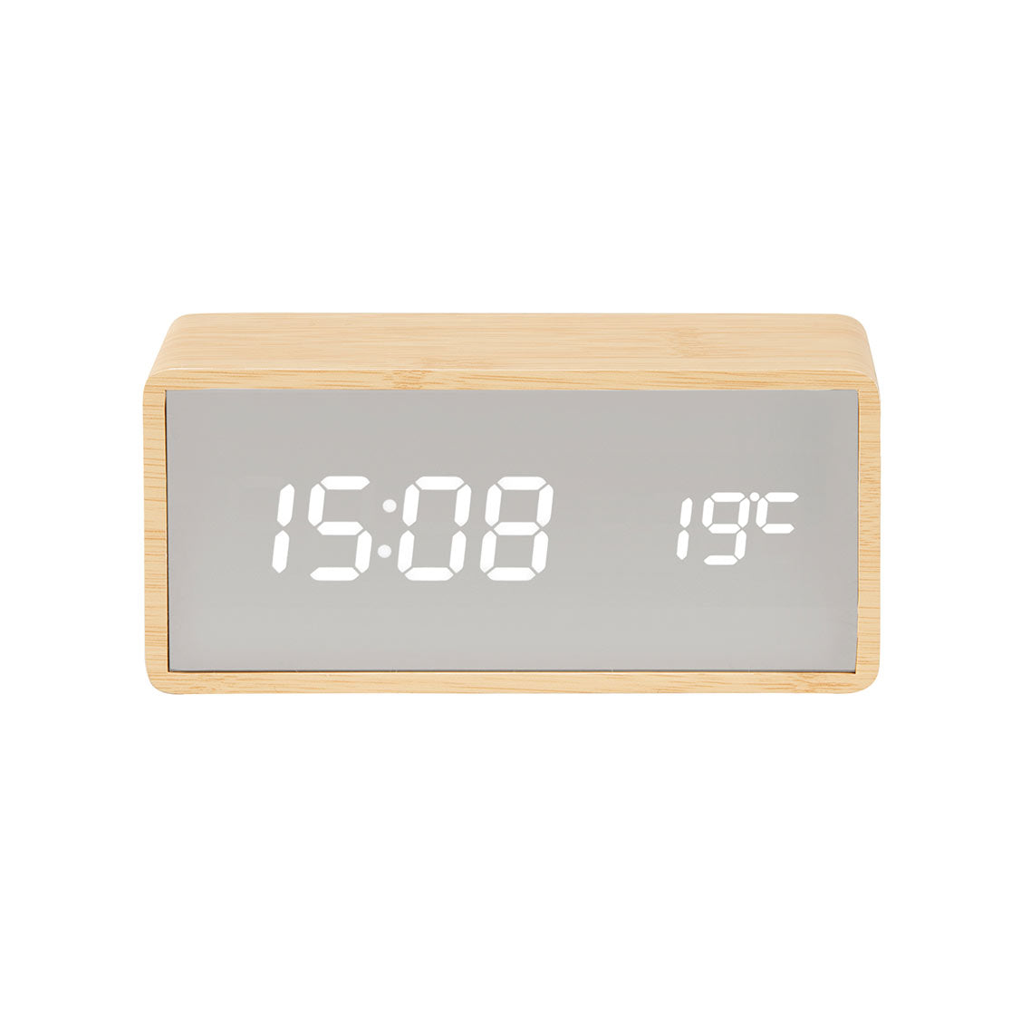 Karlsson Silver Mirror USB Alarm Clock - Light Wood | Koop.co.nz