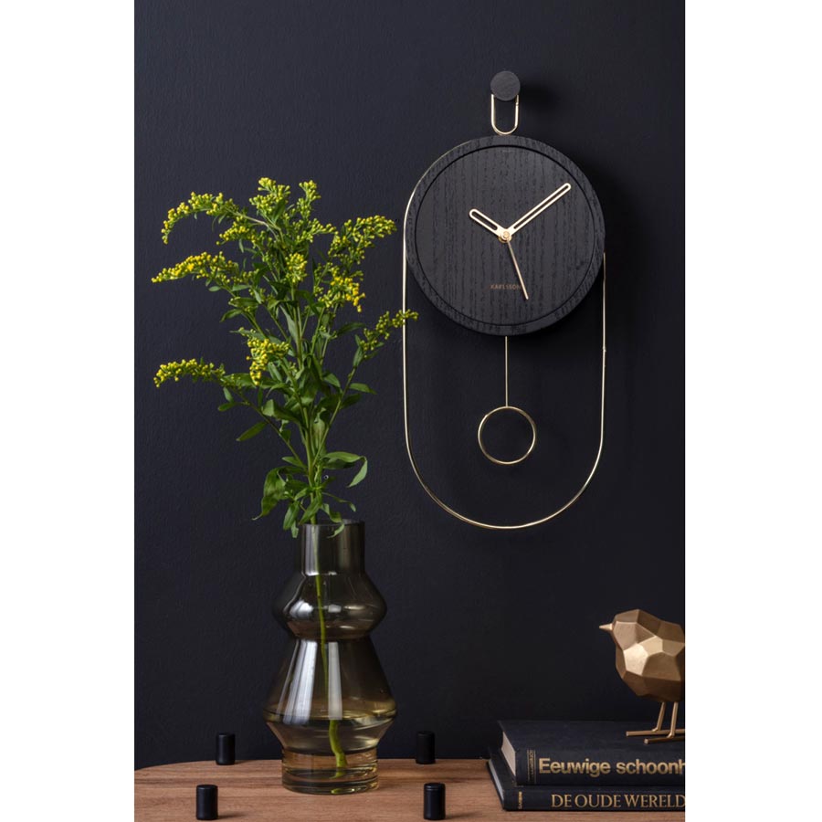 Karlsson Swing Pendulum Wall Clock - Black Wood | Koop.co.nz