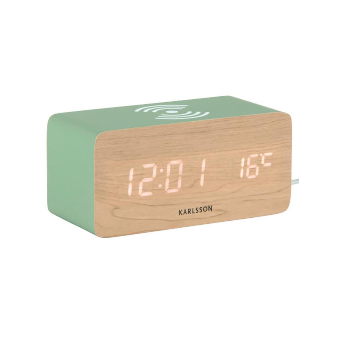 Block LED Alarm Clock w. Phone Charger (USB) - Jungle Green