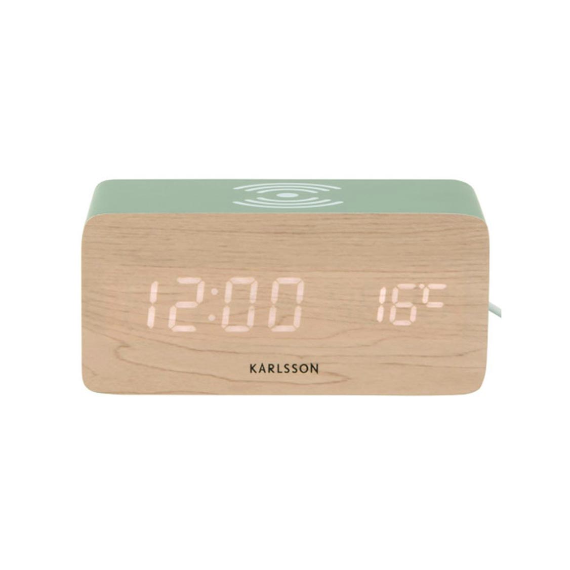 Block LED Alarm Clock w. Phone Charger (USB) - Jungle Green