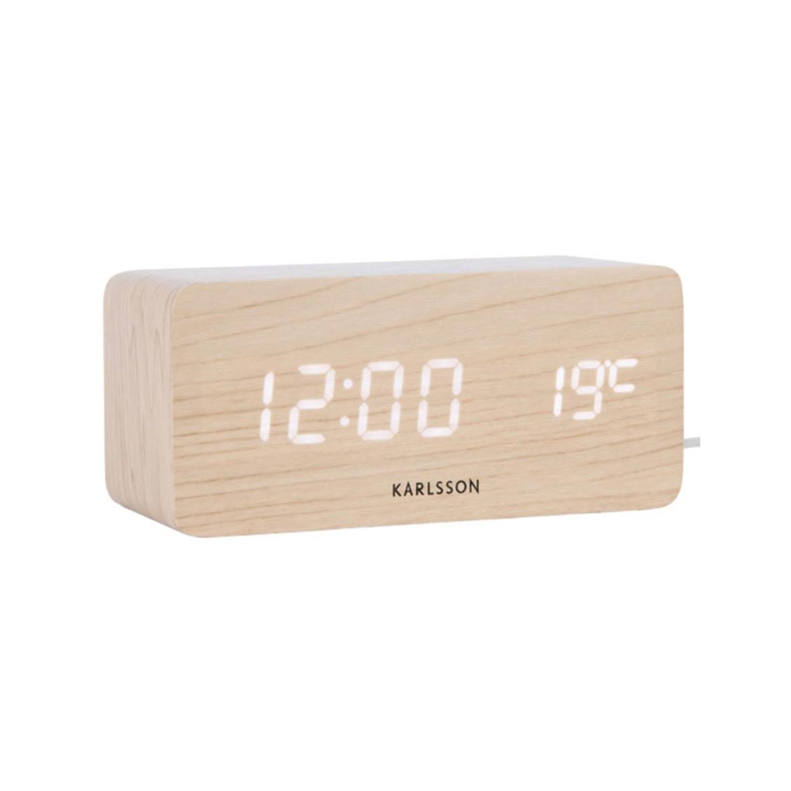 Block LED Alarm Clock w. Phone Charger (USB) - Light Wood