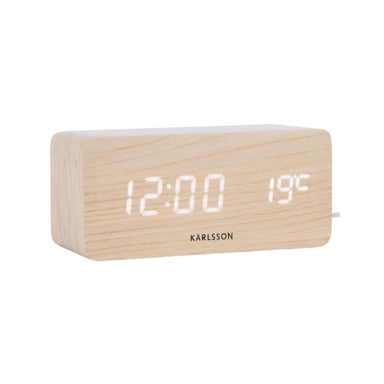 Karlsson Block LED Alarm Clock w. Phone Charger (USB) - Light Wood | Koop.co.nz