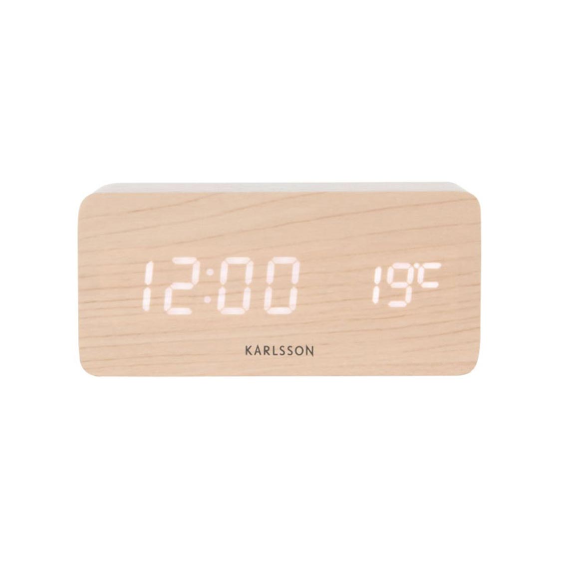 Block LED Alarm Clock w. Phone Charger (USB) - Light Wood