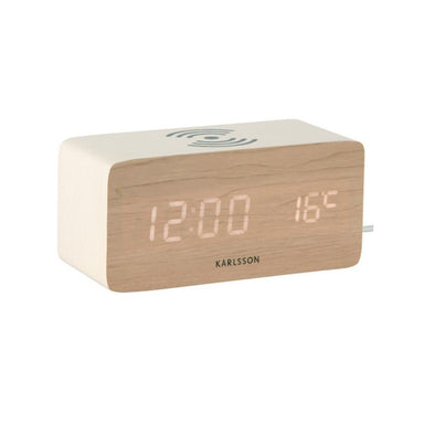 Karlsson Block LED Alarm Clock w. Phone Charger (USB) - White Wash | Koop.co.nz