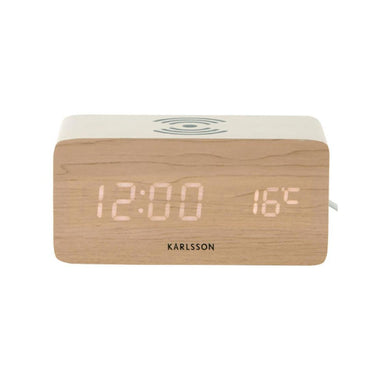 Karlsson Block LED Alarm Clock w. Phone Charger (USB) - White Wash | Koop.co.nz
