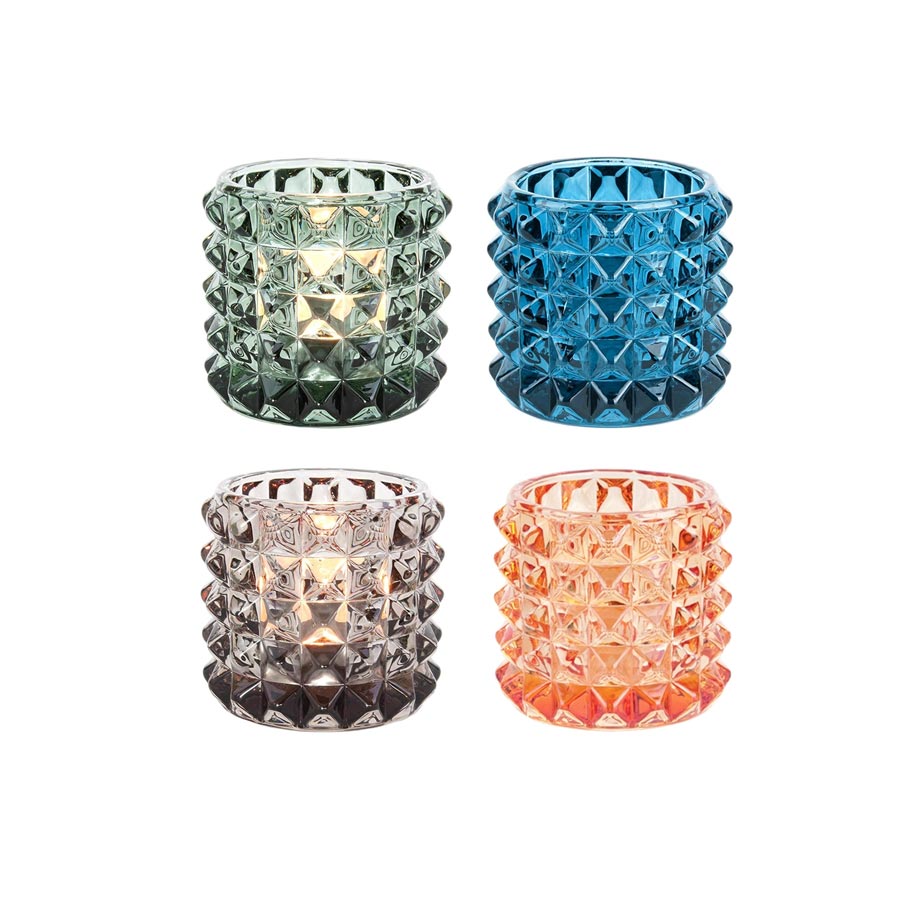 PT Home Glass Tea Light Holder Set - Diamond Cut (4pc) | Koop.co.nz
