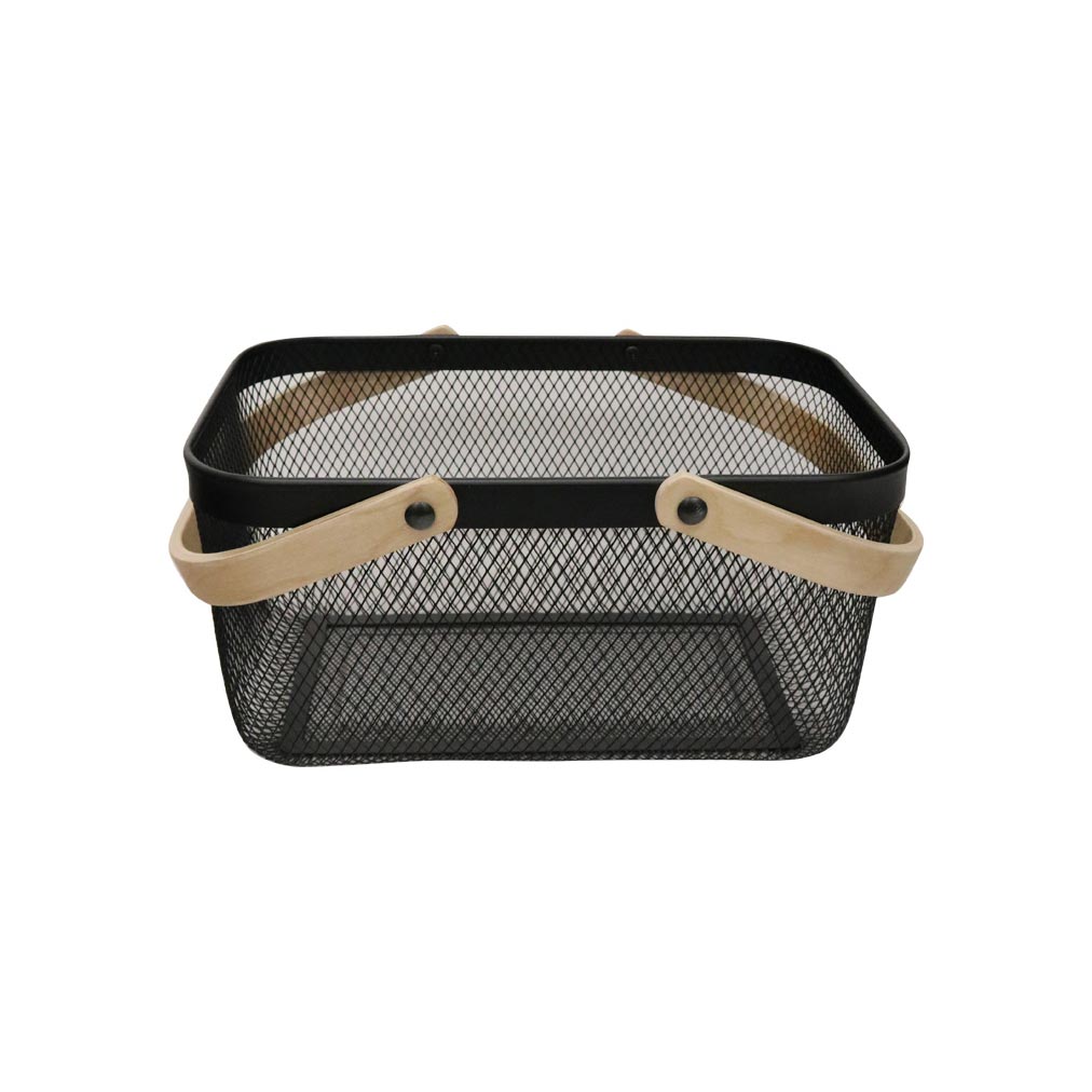 Le Forge Mesh Basket with Bamboo Handle - Black | Koop.co.nz