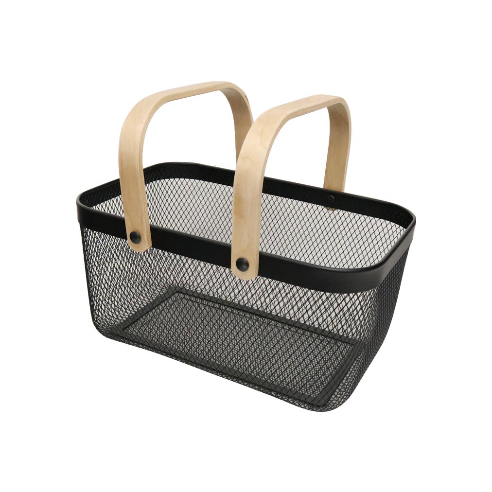 Le Forge Mesh Basket with Bamboo Handle - Black | Koop.co.nz