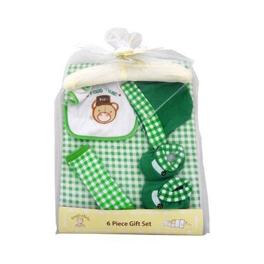 Snugly Baby Gingham Blanket Gift Set (6pc) - Green | Koop.co.nz