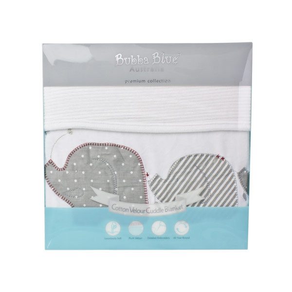 Bubba Blue Cotton Velour Cuddle Blanket Petit Elephant Baby