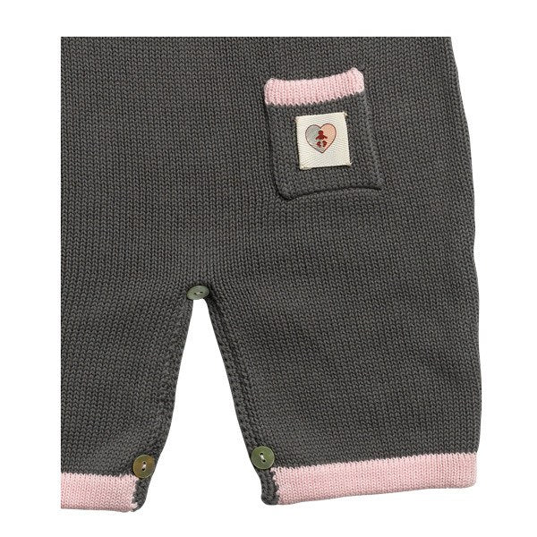 Nurtured By Nature Bud Button Overall - Charcoal & Pink | Koop.co.nz