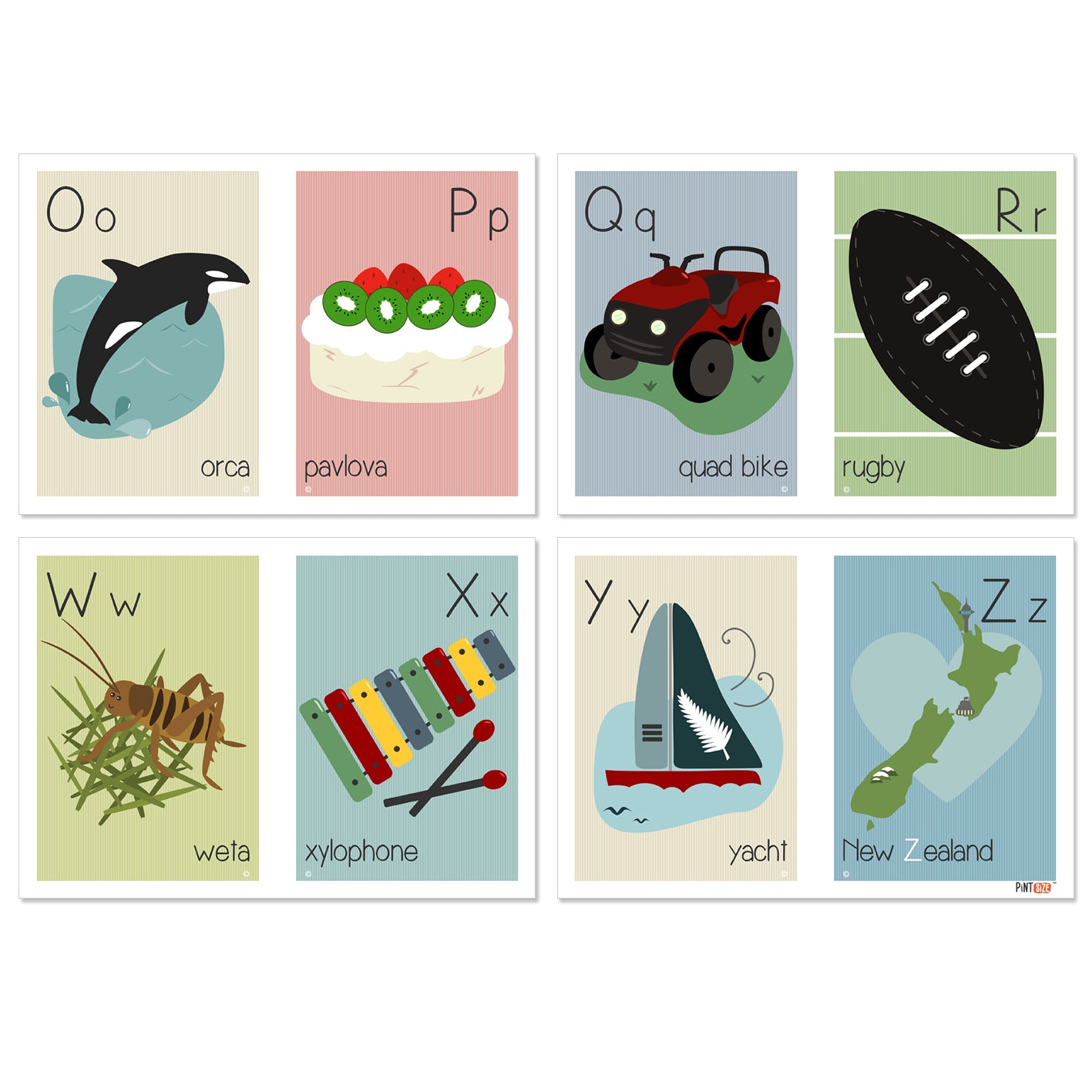 Pint Size Alphabet Wall Frieze - Kiwiana (28 Cards) | Koop.co.nz