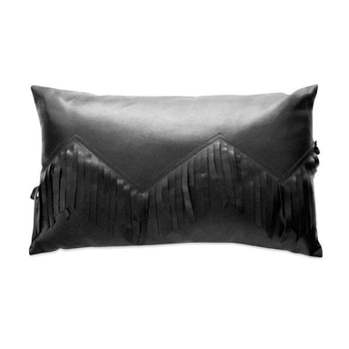 Me & My Trend Black Leatherette Fringe Oblong Cushion | Koop.co.nz