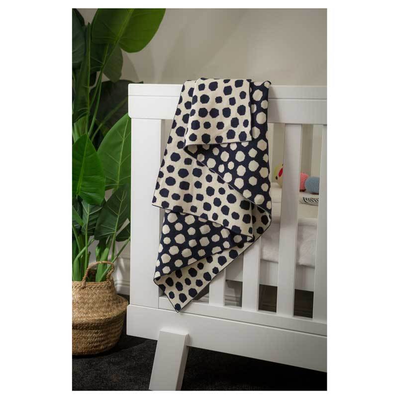 Emotion & Kids Navy & Cream Spot Cotton Baby Blanket | Koop.co.nz