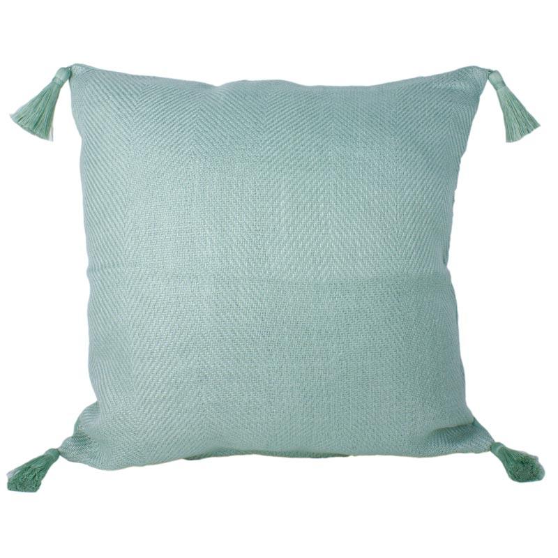 Craft Studio Linen Herringbone Tassel Cushion - Aqua Green (50cm) | Koop.co.nz