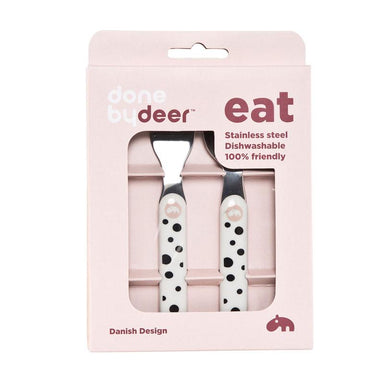Done By Deer Happy Dots Spoon & Fork Set - Powder | Koop.co.nz