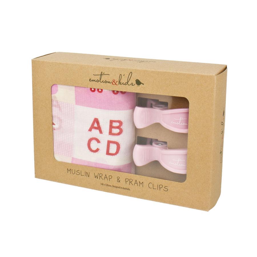 Emotion & Kids Pink Stencil Muslin & Pram Clip Pack | Koop.co.nz