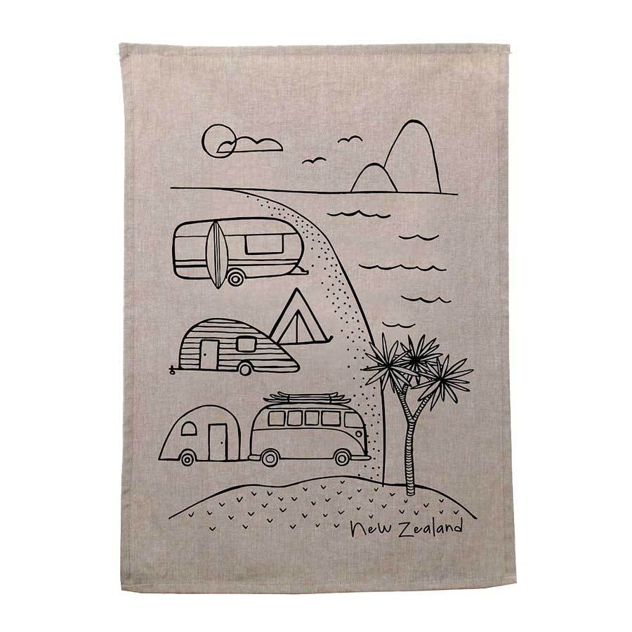 Karen Design NZ Camping Tea Towel | Koop.co.nz