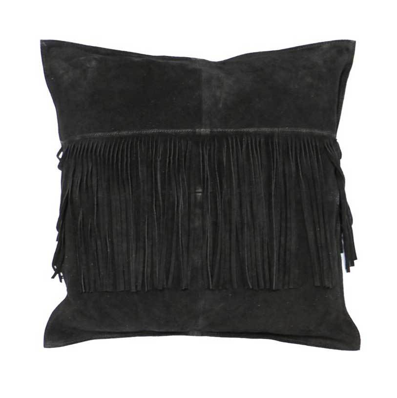 Le Forge Suede Fringe Cushion - Black (48cm) | Koop.co.nz