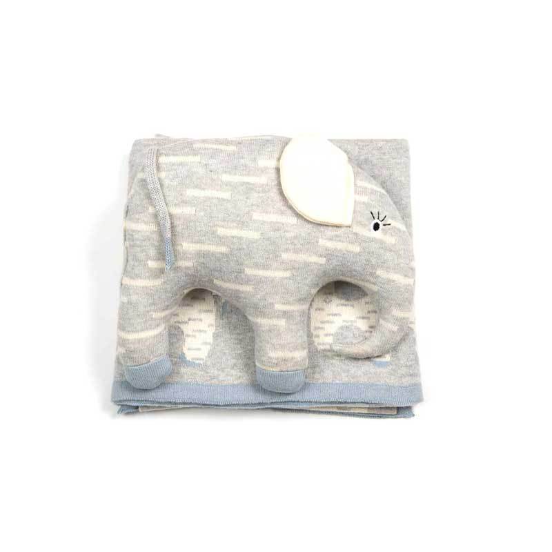 Indus Design Elephant Baby Blanket & Cushion Toy Gift Set - Blue | Koop.co.nz