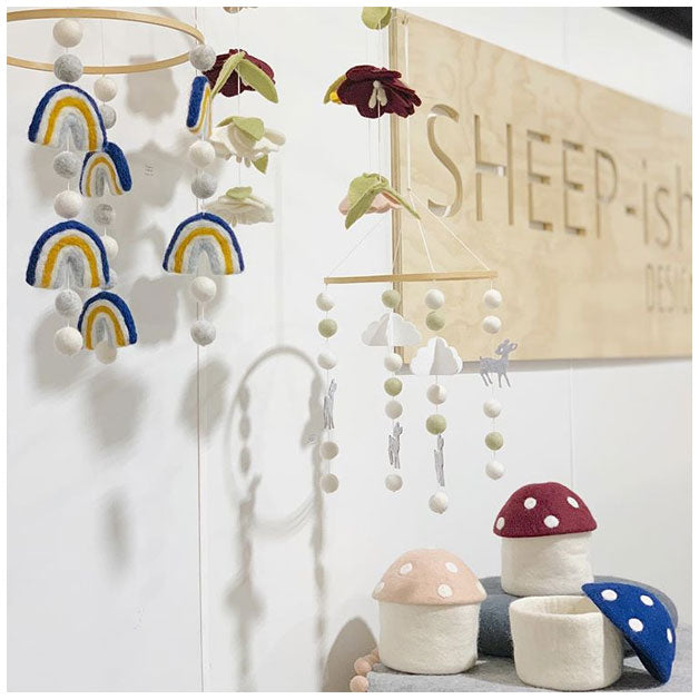 Sheepish Design Hand Made NZ Wool Baby Mobile - Rainbows Blue | Koop.co.nz
