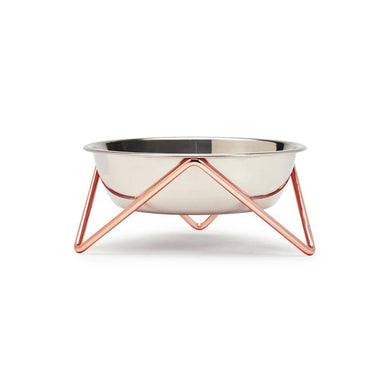 Bendo Luxe Meow Cat Bowl - Chrome Bowl & Copper Stand | Koop.co.nz