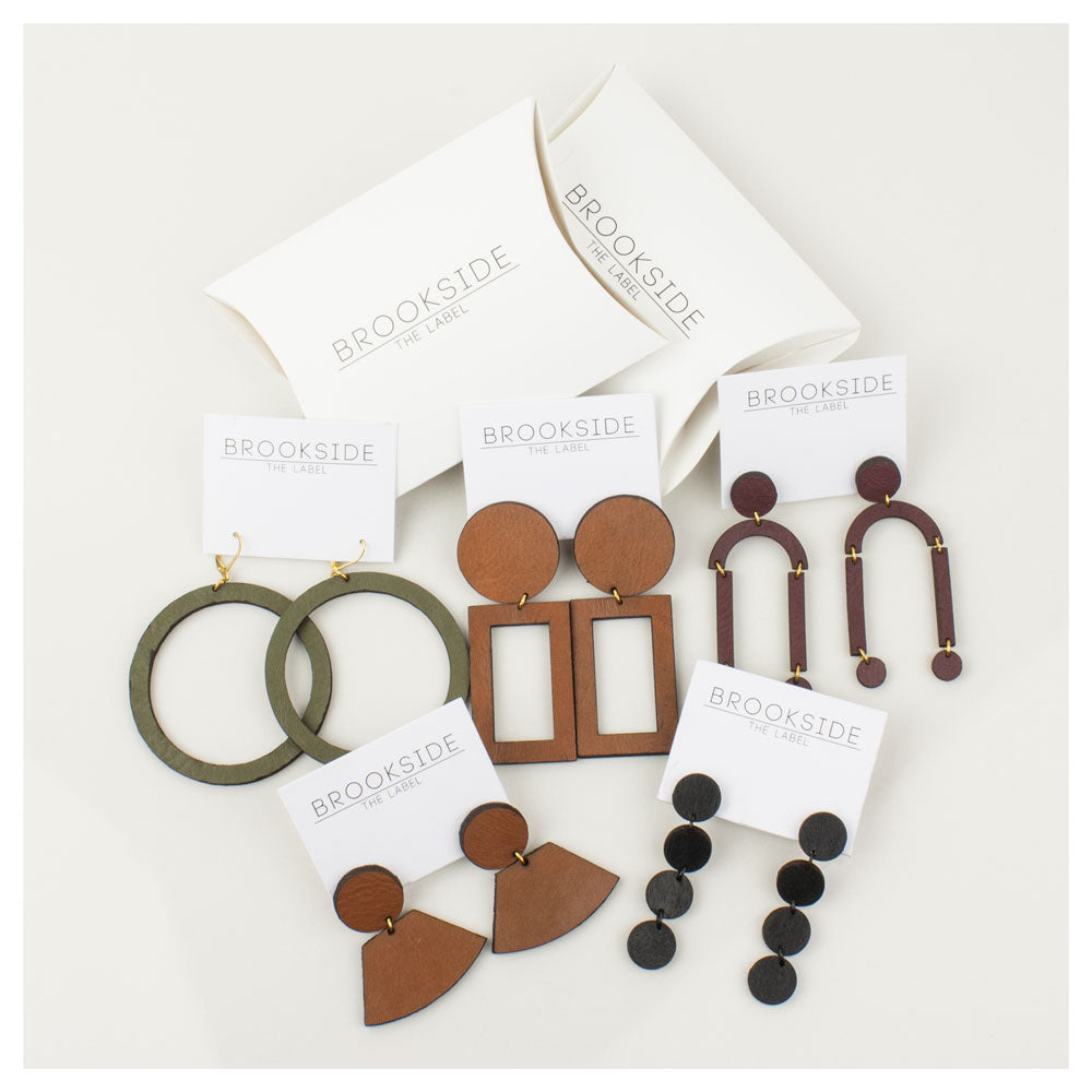 Brookside The Label Leather Rectangle Cut Out Studs - Tan | Koop.co.nz
