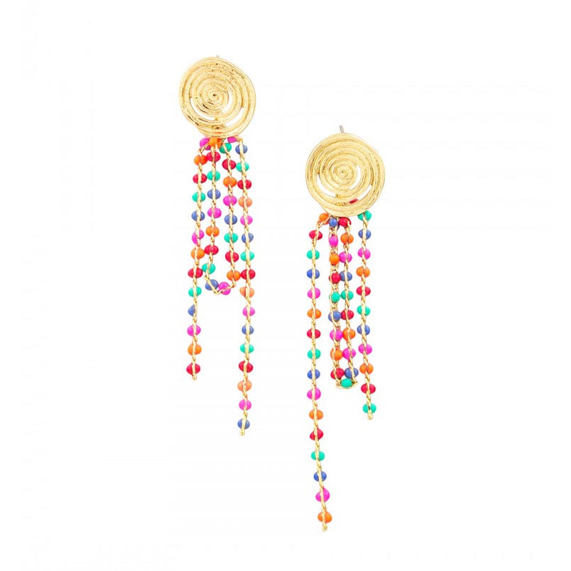 Tiger Tree Gold Multi Coloured Bead Earrings | Koop.co.nz