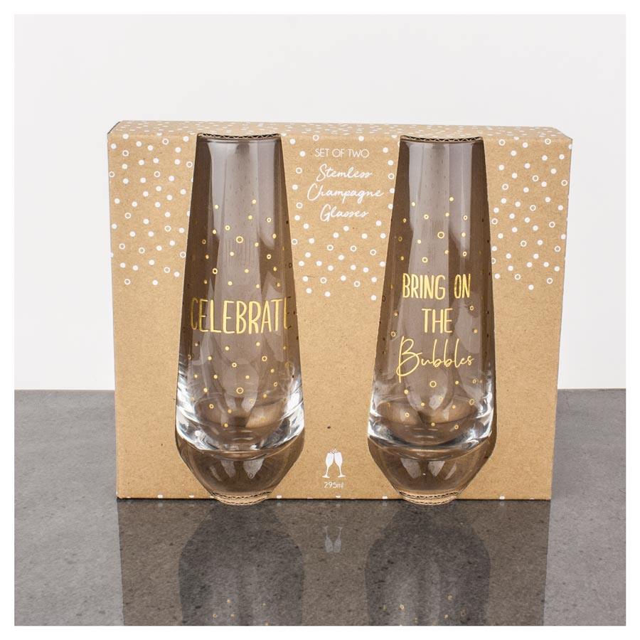 Urban Products Gold Celebrate Stemless Champagne Glasses (2pc) | Koop.co.nz