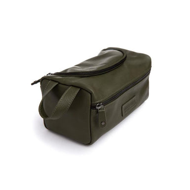 Stitch & Hide Unisex Leather Jett Toilet Bag - Olive | Koop.co.nz