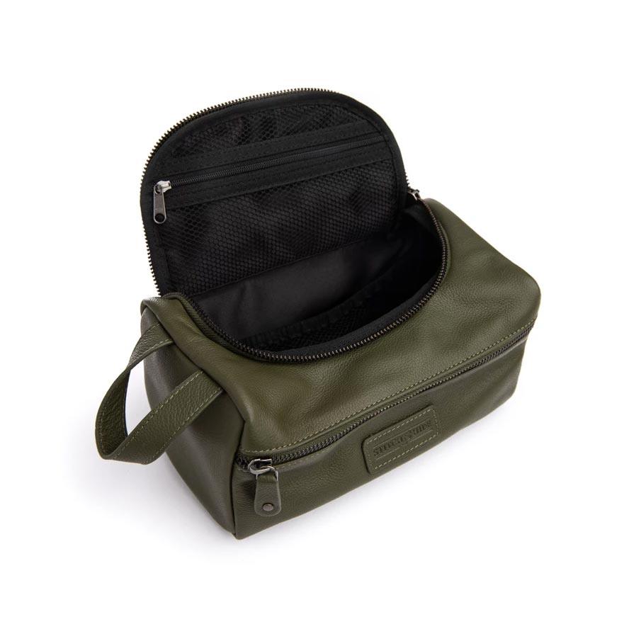 Stitch & Hide Unisex Leather Jett Toilet Bag - Olive | Koop.co.nz
