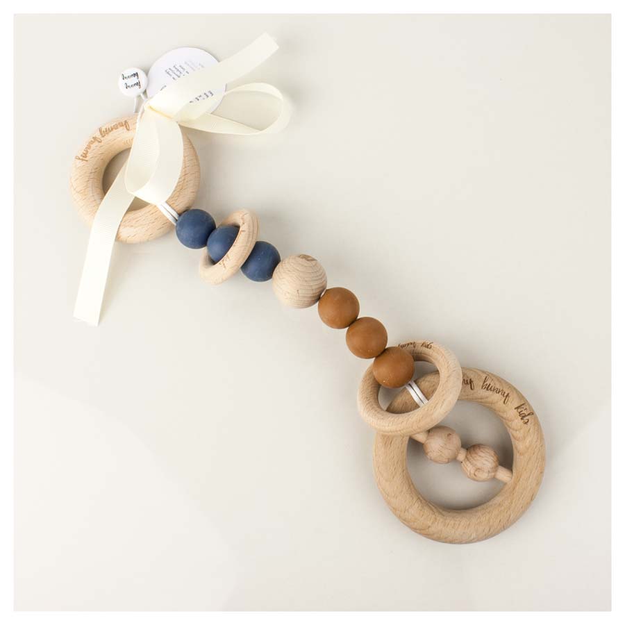 Funny Bunny Kids Luxury Silicone & Wood Teether/Play Toy - Navy Round | Koop.co.nz