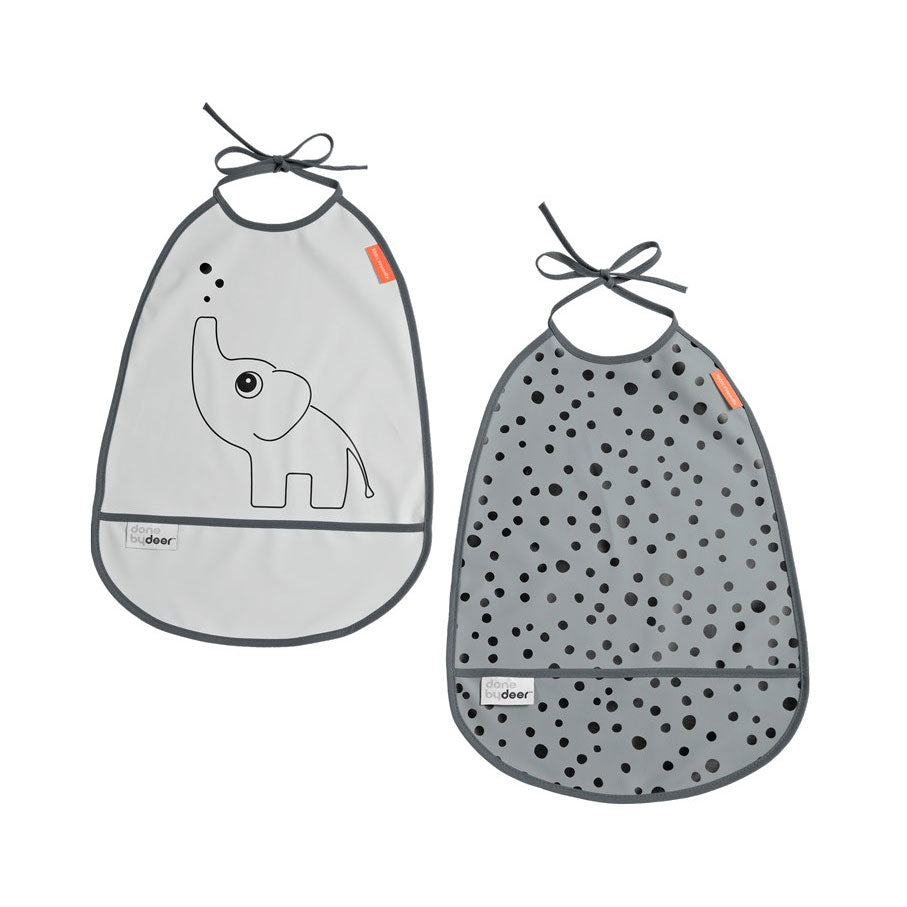 Done By Deer Elphee Pocket Bib - Grey (2pk) | Koop.co.nz