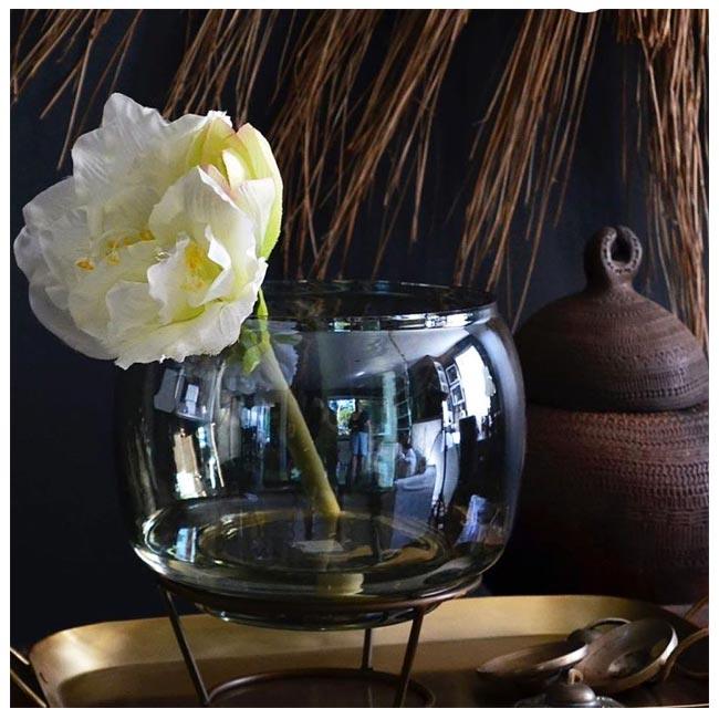 Roam & Loom Green Glass Bowl Vase & Stand (25cm) | Koop.co.nz